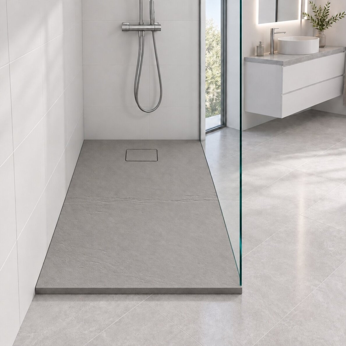 Akmens masės dušo padėklas Blu RILIEVO 140x80, pilkas matinis 1