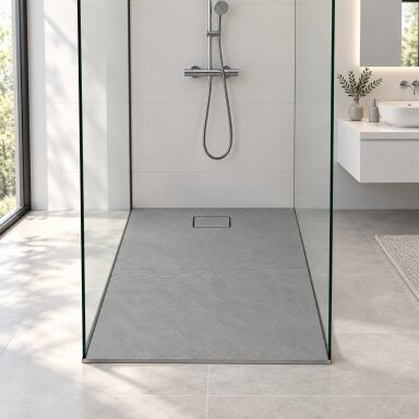 Akmens masės dušo padėklas Blu RILIEVO 120x80, pilkas matinis Akmens masės dušo padėklas Blu RILIEVO 120x80, pilkas matinis