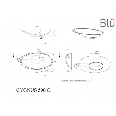 Akmens masės pastatomas praustuvas Blu CYGNUS 590