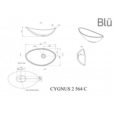 Akmens masės pastatomas praustuvas Blu CYGNUS II 564 Akmens masės pastatomas praustuvas Blu CYGNUS II 564