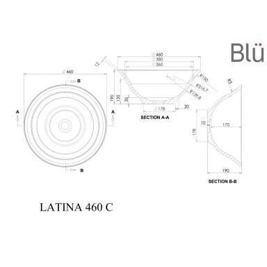 Akmens masės pastatomas praustuvas Blu LATINA 460