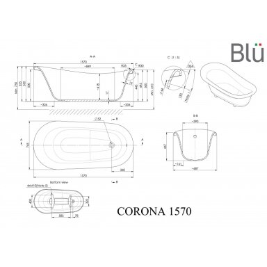 Ванна в ретро стиле из литого мрамора Blu CORONA 1570 Evermite Ванна в ретро стиле из литого мрамора Blu CORONA 1570 Evermite