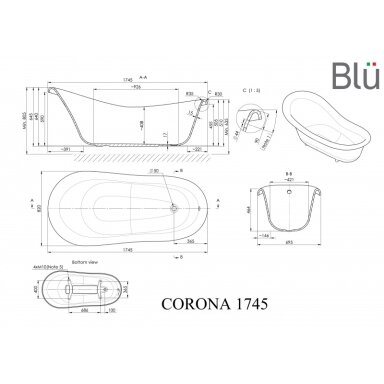 Akmens masės retro vonia Blu CORONA 1745 Evermite Akmens masės retro vonia Blu CORONA 1745 Evermite