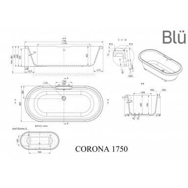 Ванна в ретро стиле из литого мрамора Blu CORONA 1750 Evermite Ванна в ретро стиле из литого мрамора Blu CORONA 1750 Evermite