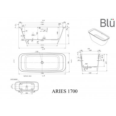 Ванна из литого мрамора Blu ARIES 1700 Evermite с переливом Ванна из литого мрамора Blu ARIES 1700 Evermite с переливом