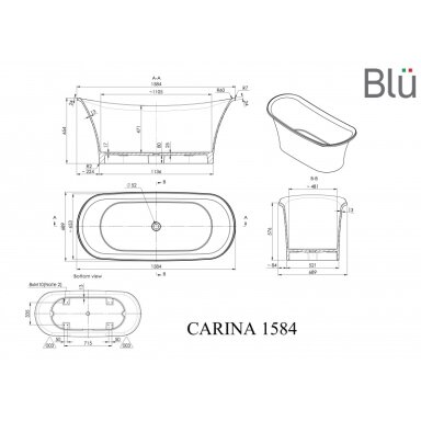 Ванна из литого мрамора Blu CARINA 1584 Evermite Ванна из литого мрамора Blu CARINA 1584 Evermite