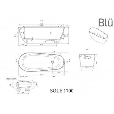 Ванна из литого мрамора Blu SOLE 1700 Evermite с переливом Ванна из литого мрамора Blu SOLE 1700 Evermite с переливом