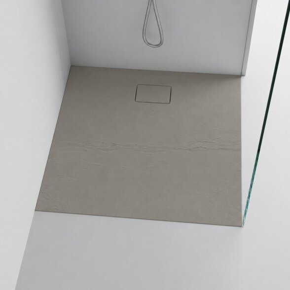 Akmens masės dušo padėklas Blu RILIEVO 100x100, pilkas matinis