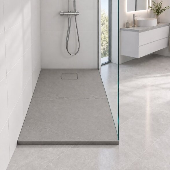 Akmens masės dušo padėklas Blu RILIEVO 140x80, pilkas matinis 1