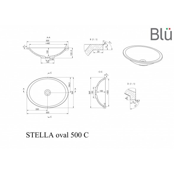 Akmens masės praustuvas Blu STELLA OVAL 500 2