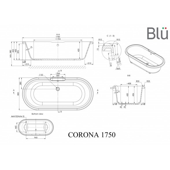 Ванна в ретро стиле из литого мрамора Blu CORONA 1750 Evermite 1 Ванна в ретро стиле из литого мрамора Blu CORONA 1750 Evermite 1