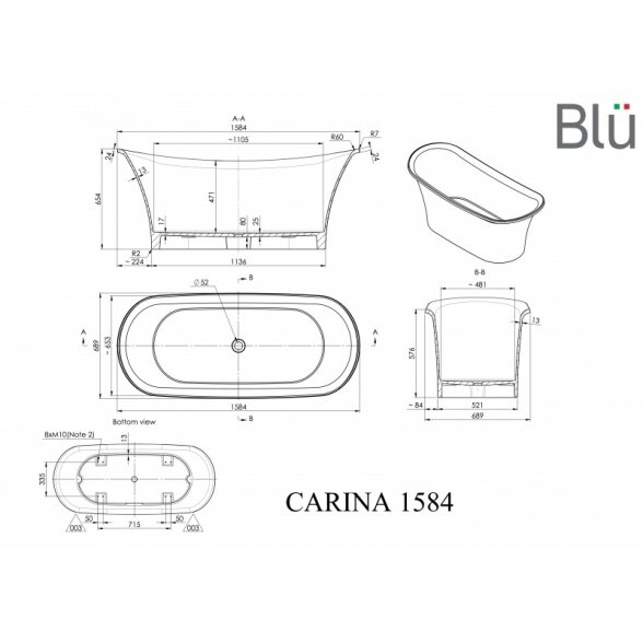 Ванна из литого мрамора Blu CARINA 1584 Evermite 1 Ванна из литого мрамора Blu CARINA 1584 Evermite 1