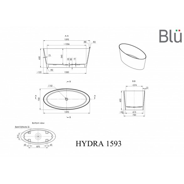 Akmens masės vonia Blu HYDRA 1600 Evermite 1