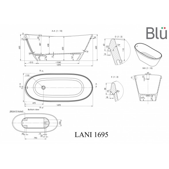 Ванна из литого мрамора Blu LANI 1700 Evermite 2 Ванна из литого мрамора Blu LANI 1700 Evermite 2
