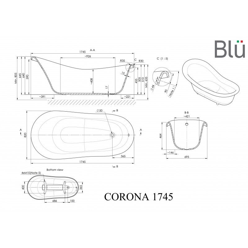 Ванна в ретро стиле из литого мрамора Blu CORONA 1745 1 Ванна в ретро стиле из литого мрамора Blu CORONA 1745 1