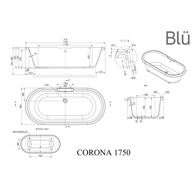 Ванна в ретро стиле из литого мрамора Blu CORONA 1750 Evermite 1 Ванна в ретро стиле из литого мрамора Blu CORONA 1750 Evermite 1