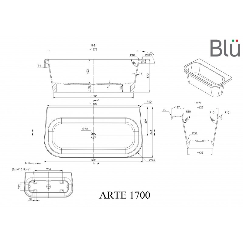 Ванна из литого мрамора Blu ARTE 1700 Evermite 2 Ванна из литого мрамора Blu ARTE 1700 Evermite 2