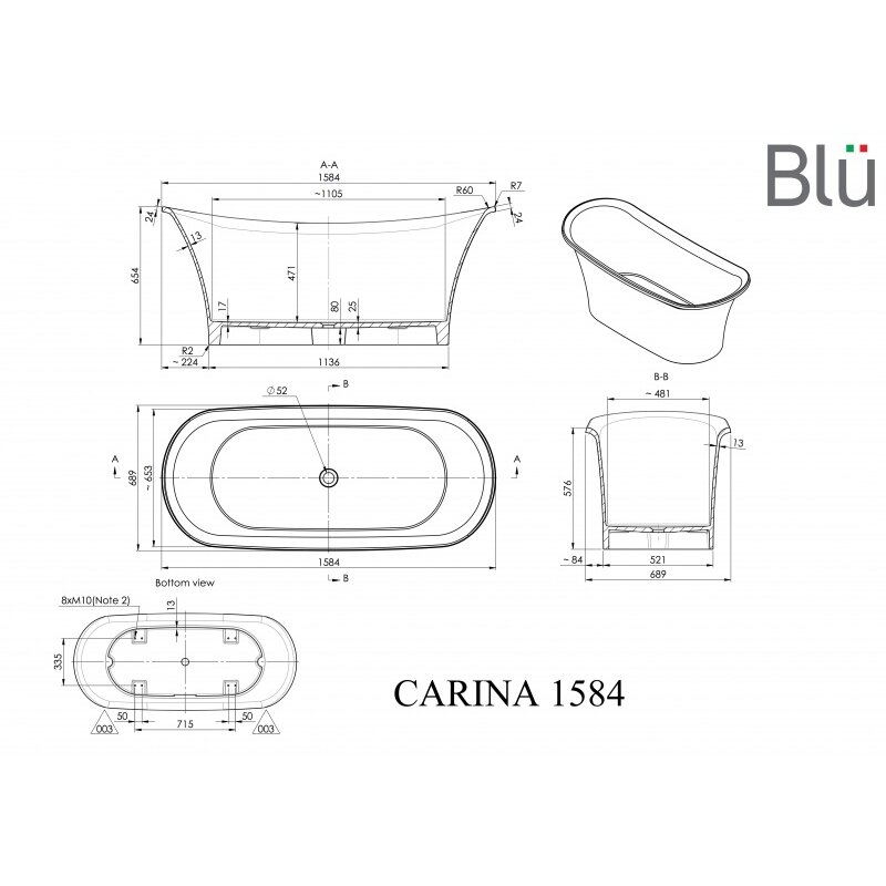 Ванна из литого мрамора Blu CARINA 1584 Evermite 1 Ванна из литого мрамора Blu CARINA 1584 Evermite 1