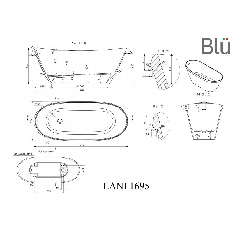 Ванна из литого мрамора Blu LANI 1700 Evermite 2 Ванна из литого мрамора Blu LANI 1700 Evermite 2