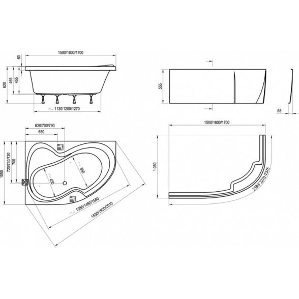 Асимметричная акриловая ванна Ravak Rosa II 1
