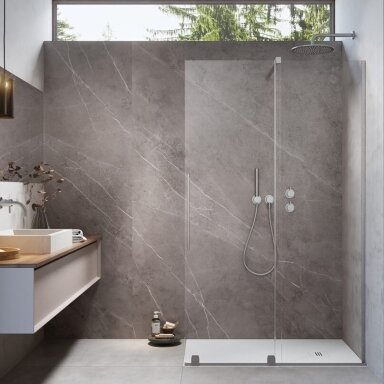 Dušo sienėlė su stomdamomis durimis Radaway Furo Brushed Nickel Walk-in Dušo sienėlė su stomdamomis durimis Radaway Furo Brushed Nickel Walk-in