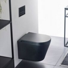Juodas pakabinamas WC Antequera su Soft Close dangčiu, Bathco