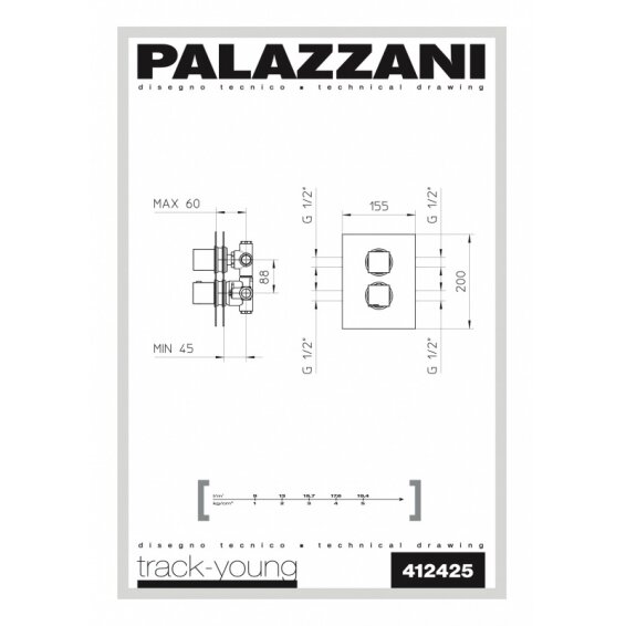 Juoda potinkinė termostatinė dušo sistema Palazzani Track color 5