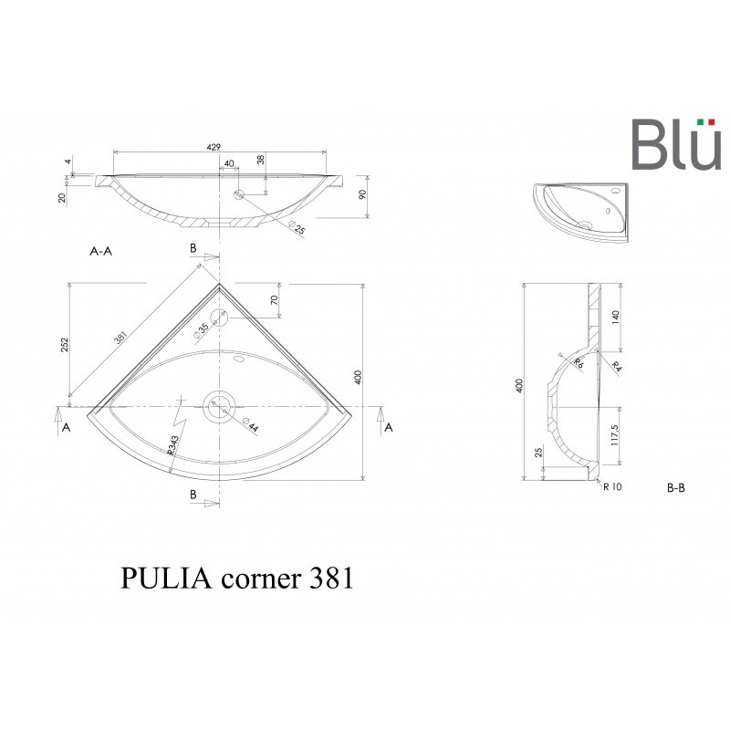 Kampinis akmens masės praustuvas Blu PULIA CORNER 381 1 Kampinis akmens masės praustuvas Blu PULIA CORNER 381 1