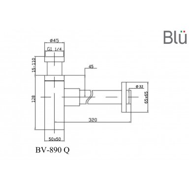 Квадратный сифон для умывальника Blu, хром Квадратный сифон для умывальника Blu, хром