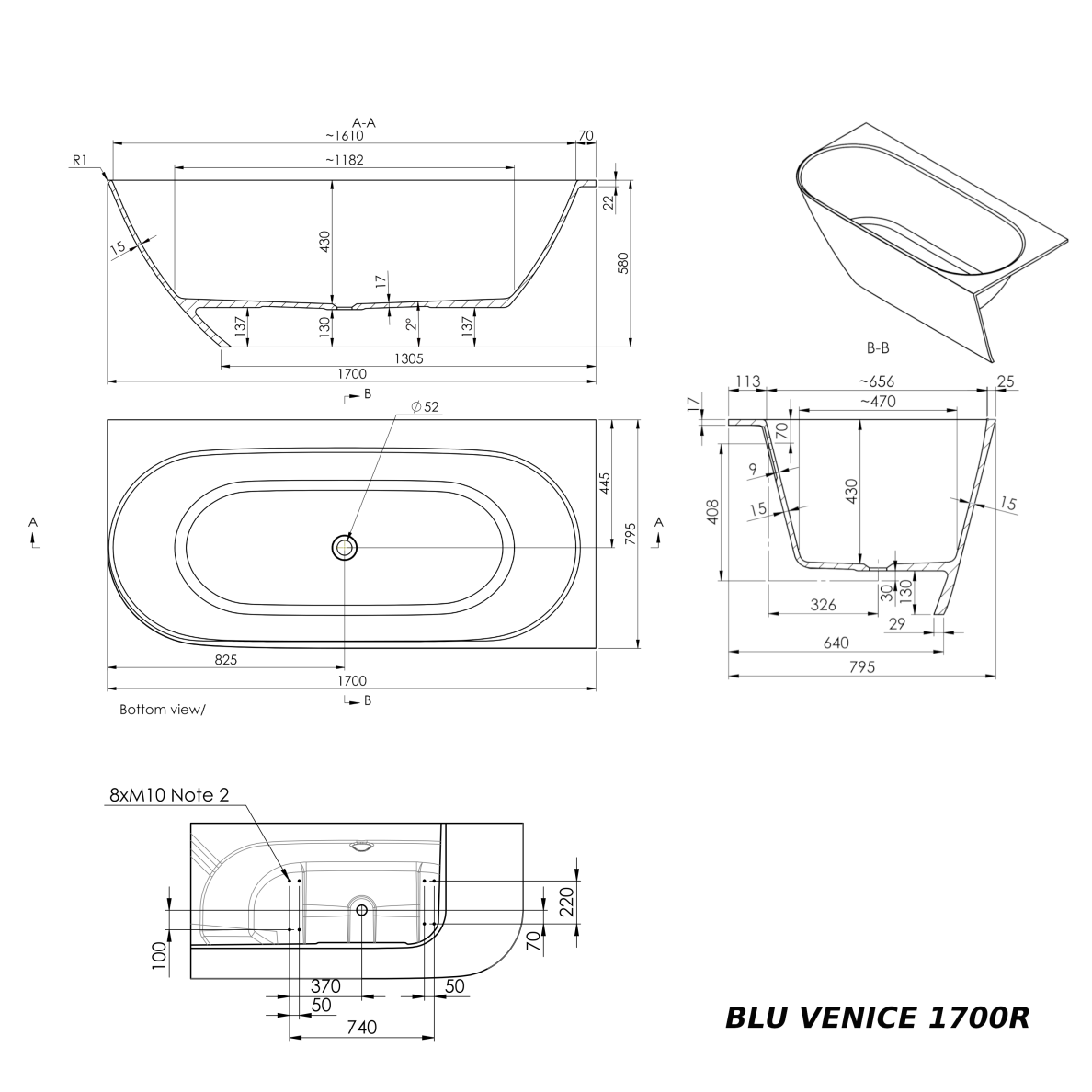 Отдельностоящая угловая ванна из литого мрамора Blu VENICE 1700 4