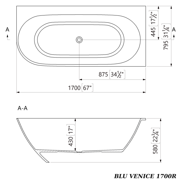 Отдельностоящая угловая ванна из литого мрамора Blu VENICE 1700 6
