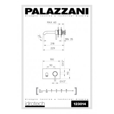 Смеситель из стены для умывальника Palazzani Idrotech II Digit 3 Смеситель из стены для умывальника Palazzani Idrotech II Digit 3