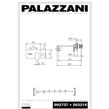 Maišytuvas praustuvui iš sienos Palazzani Mis Maišytuvas praustuvui iš sienos Palazzani Mis