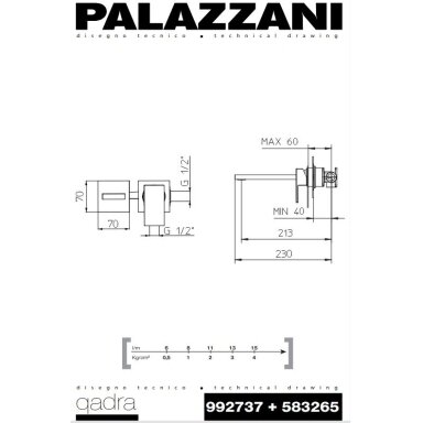 Maišytuvas praustuvui iš sienos Qadra, Palazzani Maišytuvas praustuvui iš sienos Qadra, Palazzani