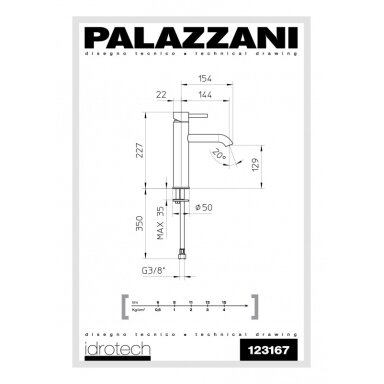 Maišytuvas praustuvui (paaukštintas) Palazzani Idrotech 2 Maišytuvas praustuvui (paaukštintas) Palazzani Idrotech 2