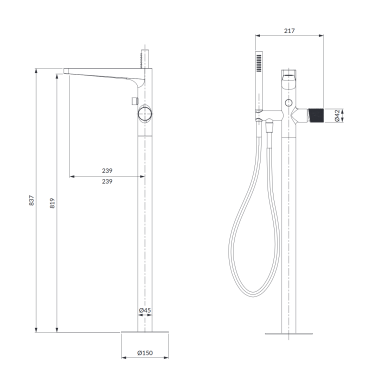 Напольный смеситель для ванны Omnires Contour CT8033CPB, матовая медь