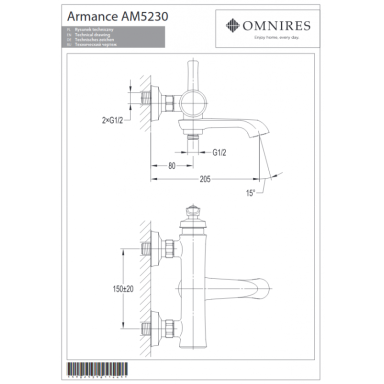 Maišytuvas voniai Omnires Armance (auksas) Maišytuvas voniai Omnires Armance (auksas)