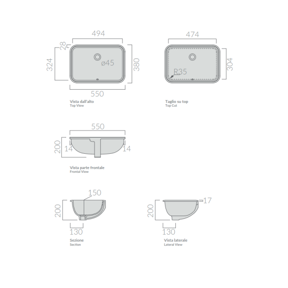 Керамическая раковина Galassia M2 55x38 для подстольного монтажа 2