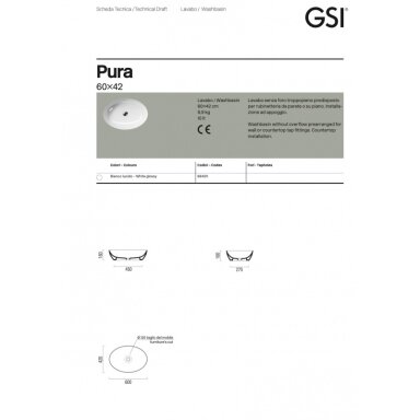 Настольный умывальник Pura 60, GSI