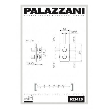 Plieno spalvos potinkinė termostatinė dušo sistema Palazzani Mis color Plieno spalvos potinkinė termostatinė dušo sistema Palazzani Mis color