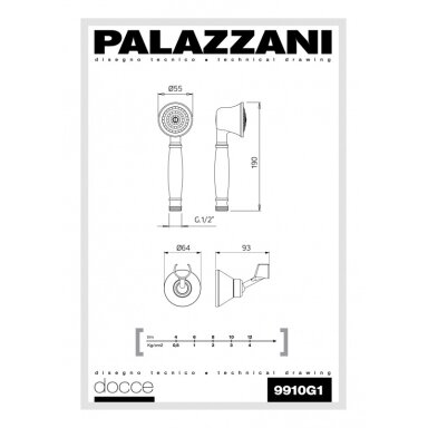 Rankinis dušiukas su laikikliu Retro, Palazzani Rankinis dušiukas su laikikliu Retro, Palazzani