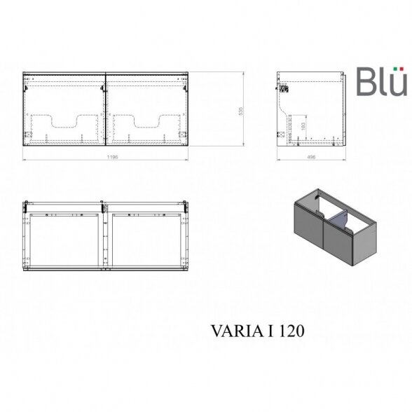 Spintelė Blu VARIA I 120 cm su dvigubu praustuvu Blu LYRA 2