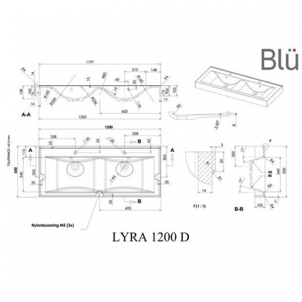 Spintelė Blu VARIA I 120 cm su dvigubu praustuvu Blu LYRA 3