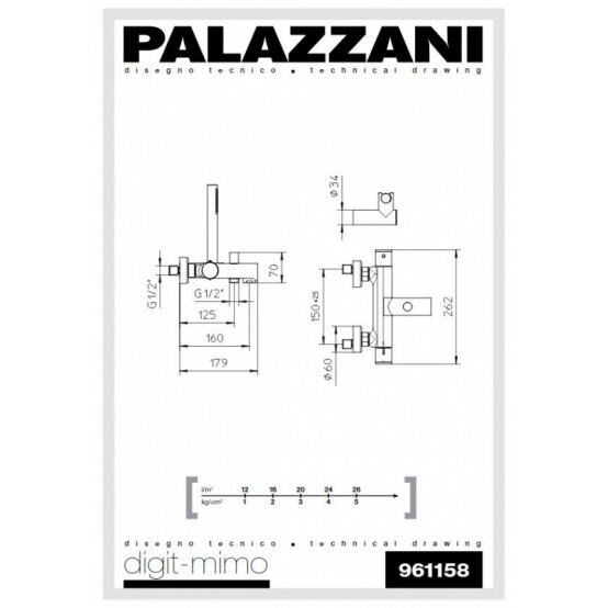Термостатический смеситель для ванны и душа Palazzani Digit 1