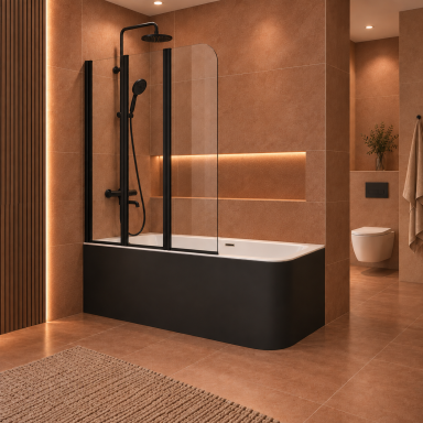 Стеклянная шторка для ванны Besco Prime III 120×140, черная матовая Стеклянная шторка для ванны Besco Prime III 120×140, черная матовая